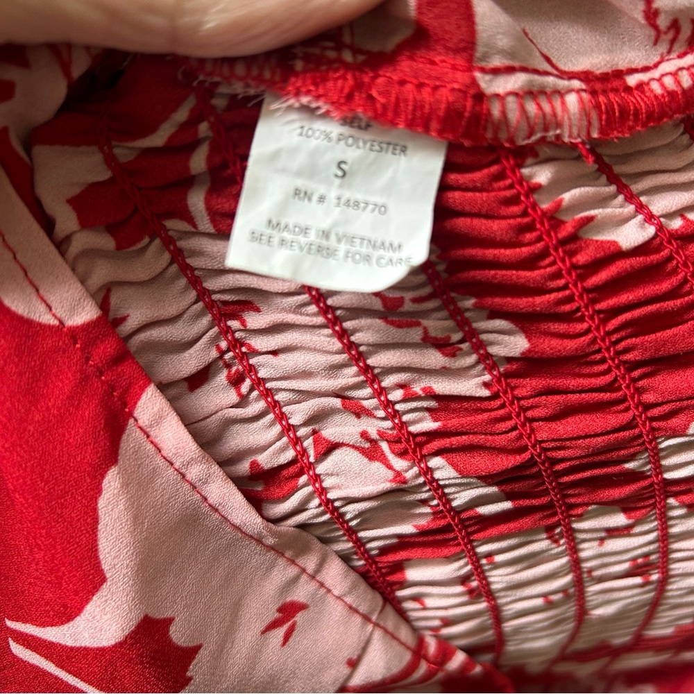 Floral Red and Pink Ruched Blouse Small - Picture 5 of 6